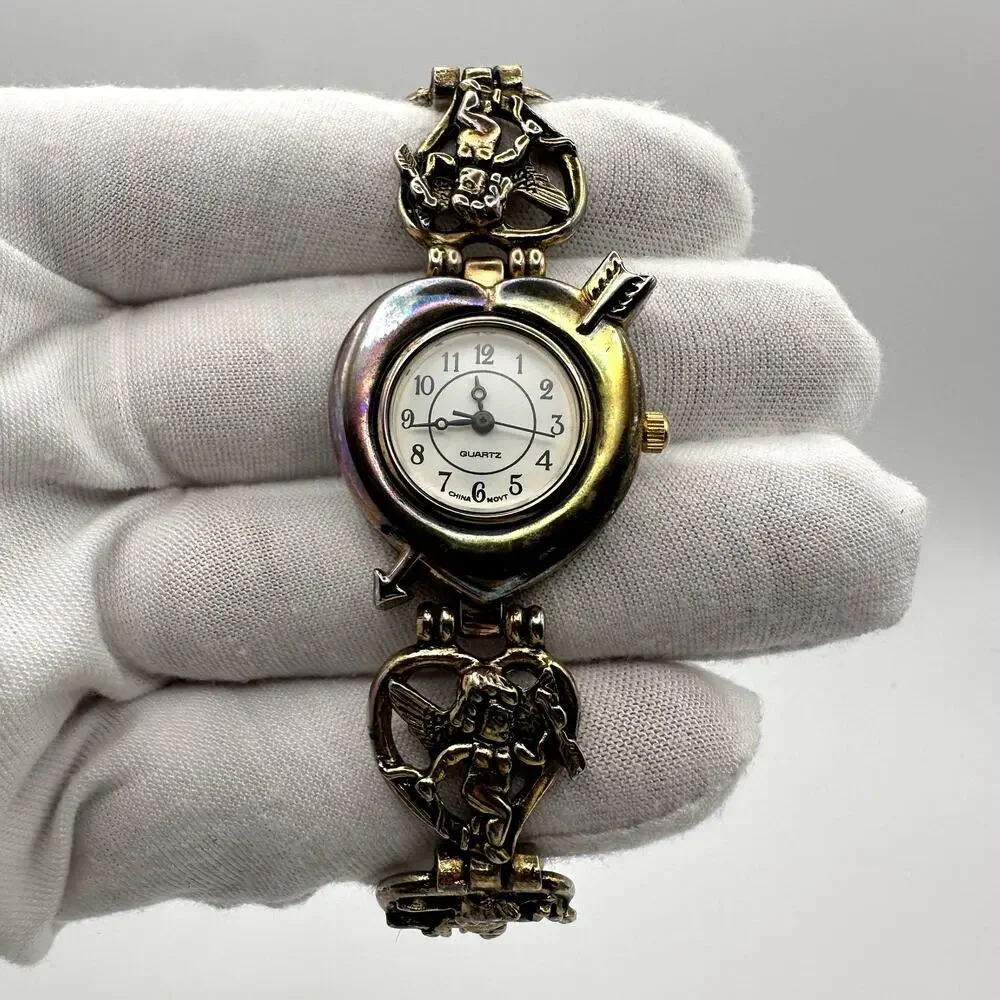 Cherub Charm Bracelet Watch Quartz Faded Gold Tone Analog